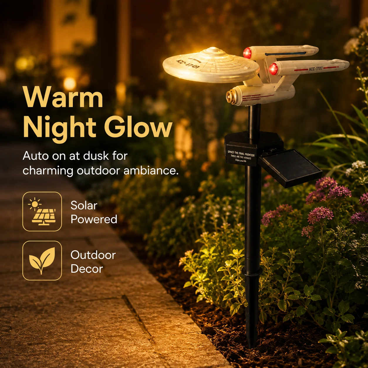 Lampe de jardin LED extérieure Star Trek USS Solar Spaceship, décoration de pelouse, ornement de patio, style science-fiction, UFO