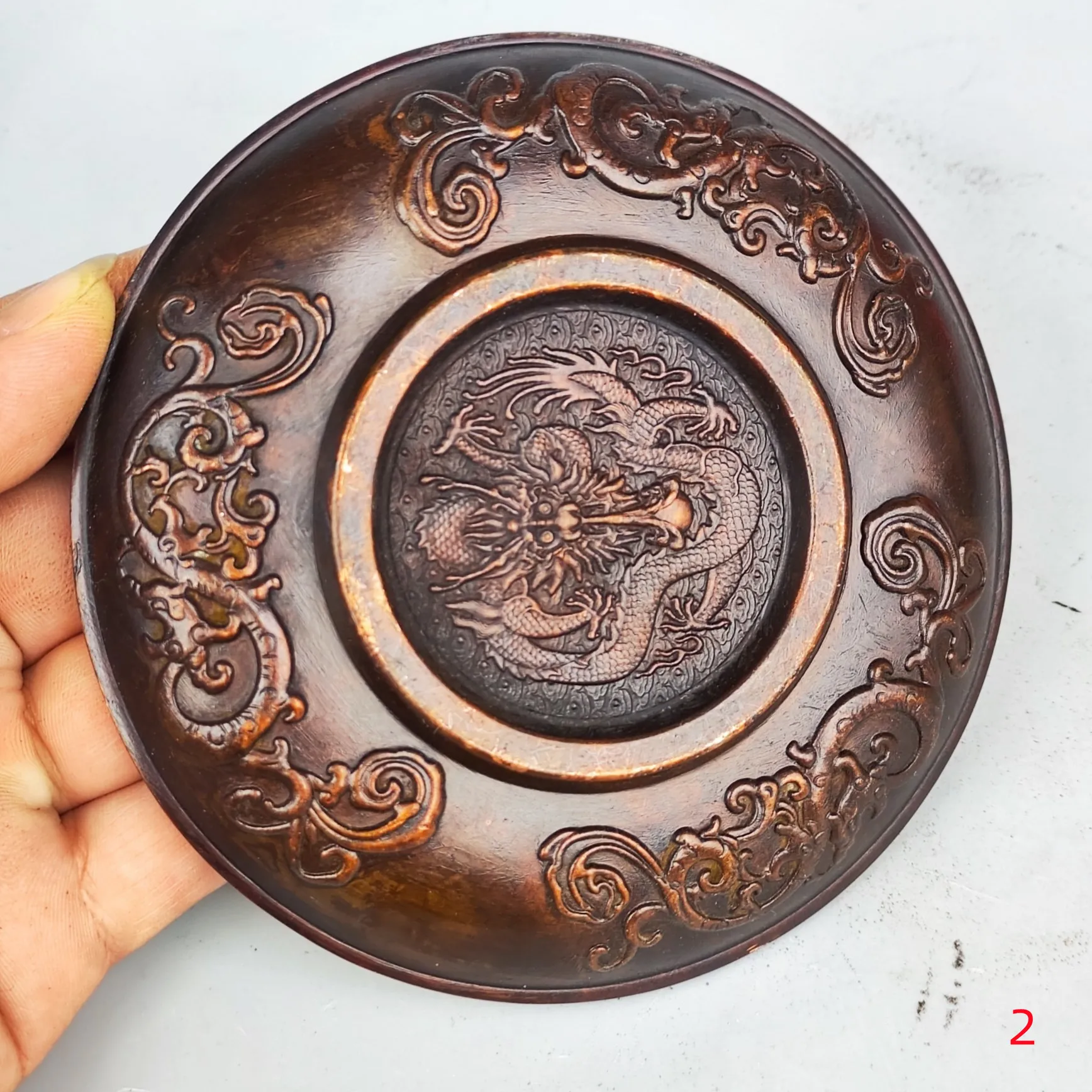 Round Metal Tray Chinese Retro Decorative Plate Storage Plate Dessert Plate Nut Fruit Cake Bronze Tray Snack Kitchen Plate