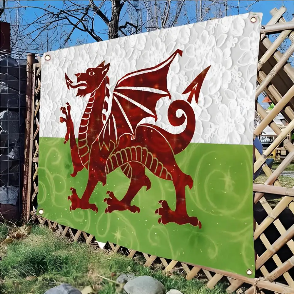 Welsh Dragon Flags Edgeless four-ring hanging decor indoor outdoor compatible easy for hanging display