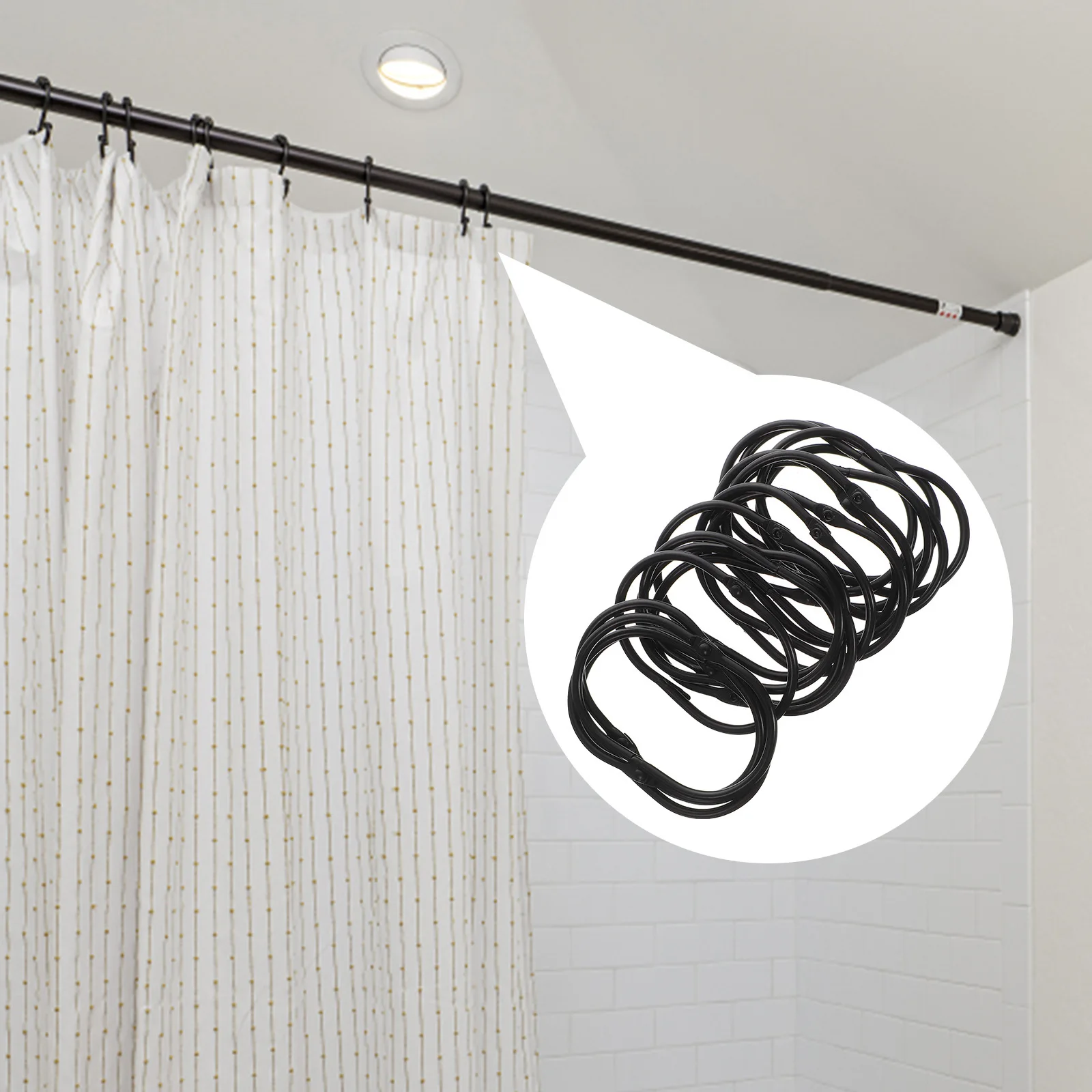 

30Pcs Metal Curtain Hanging Rings Shower Hooks Rust Proof Sturdy for Bathroom Heavy Duty Oval Smooth Glide Decorative Ring Set