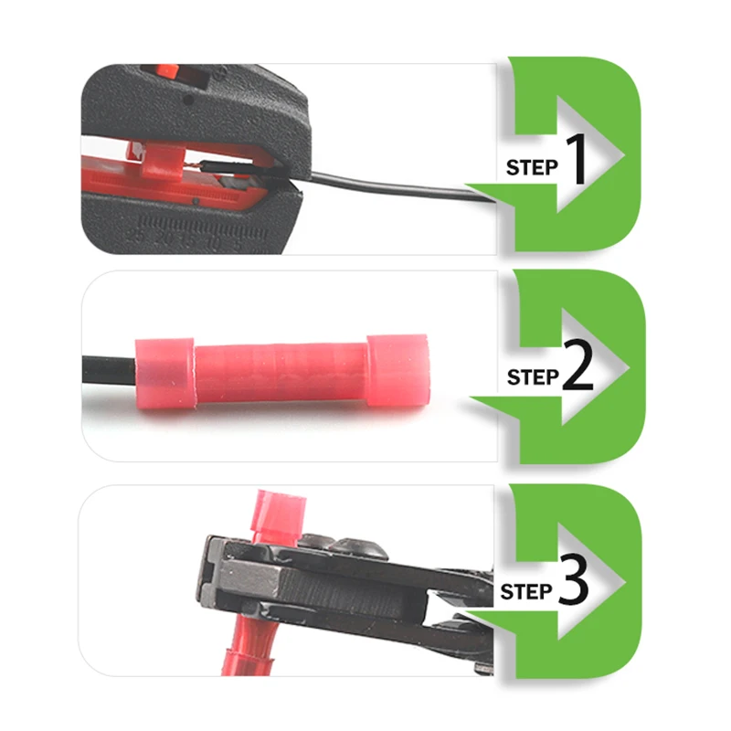 Terminal isolado de nylon, 25 peças, conector de fio reto, condutor de cobre, terminais de crimpagem de cabo elétrico