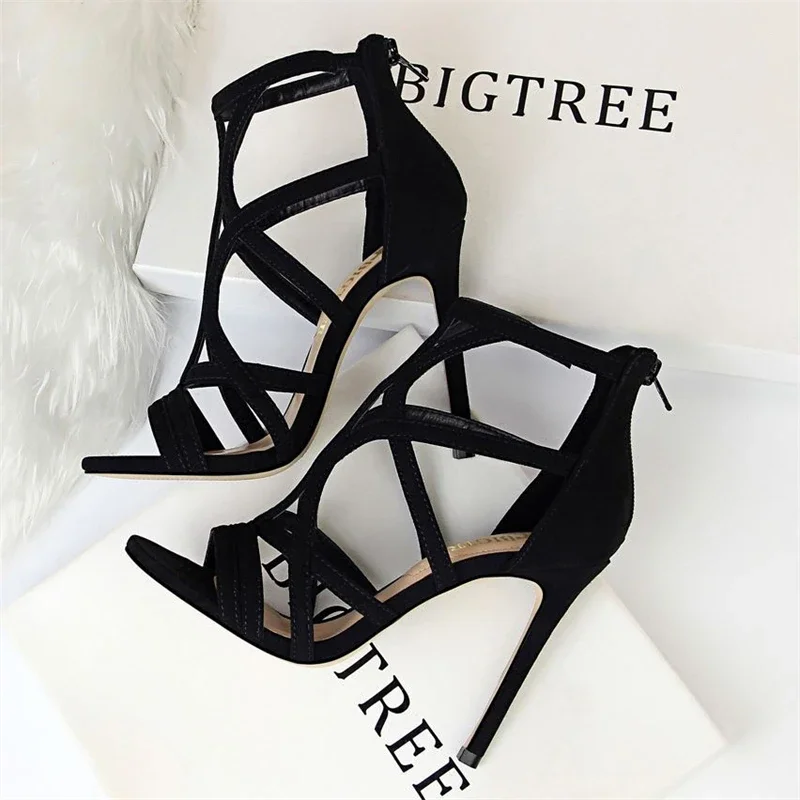 BIGTREE Summer New Women Fashion Pointed Toe Stripper Heels Party Dress Female Stiletto Hollowed Out Sexy Nightclub Sandals