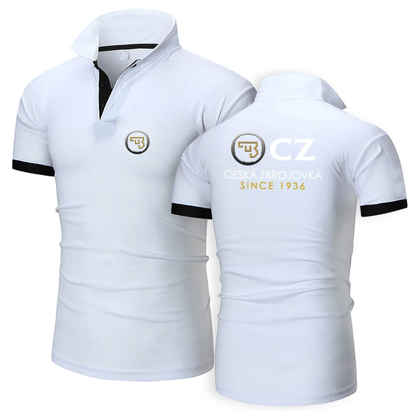 CZ Ceska Zbrojovka 2023 Men's New Summer Hot Sale Fashion Cotton Breathable Polos Shirt Casual Solid Color Slim Fit Top Clothing