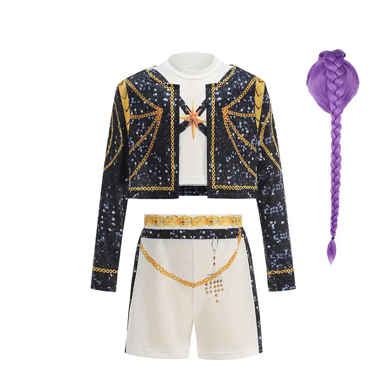 Koreanisches Sänger-Tanzkostüm-Set für Kinder Halloween Karneval Cosplay Outfit Mädchen Bühnenauftritt Rollenspiel Kleidung