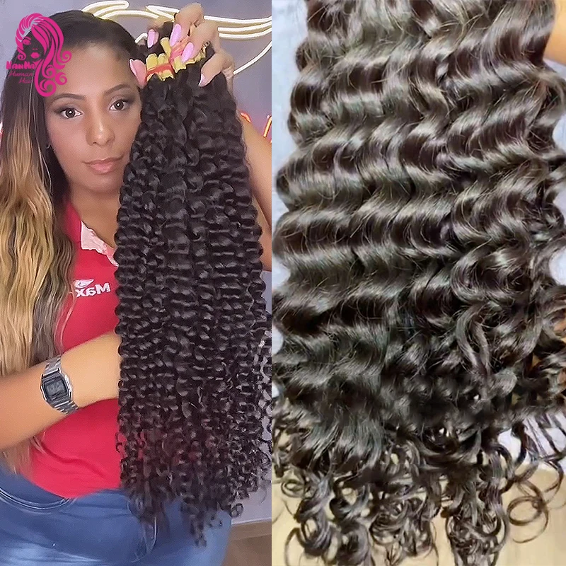 Cheveux bouclés Deep Wave pour tressage sans trame, 100% cheveux humains en vrac, cheveux vierges non transformés, extensions complètes, cacho, original