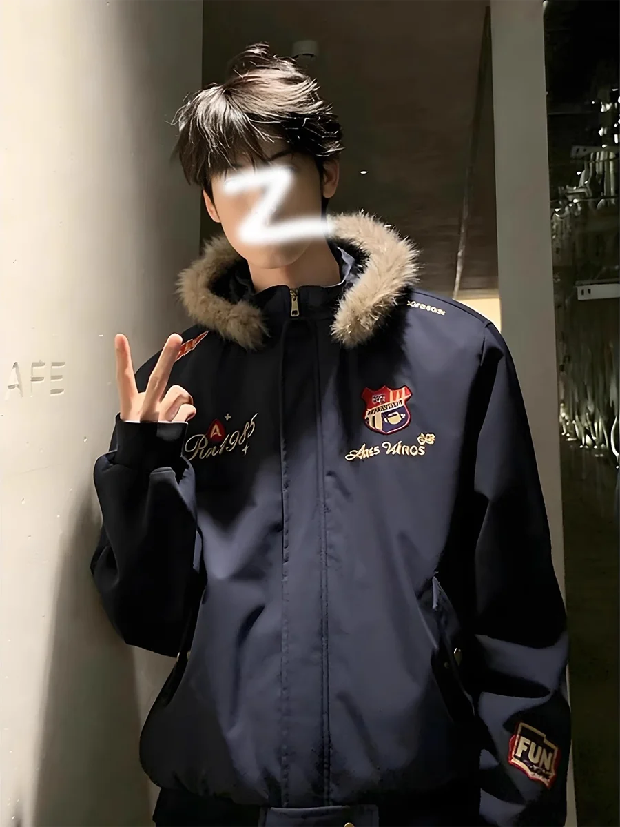 

Ретро-куртка в американском стиле с вышивкой, хлопковая, утепленная, для мужчин и женщин, зимняя, с подкладкой, с изображением горного орла, молодежная, повседневная