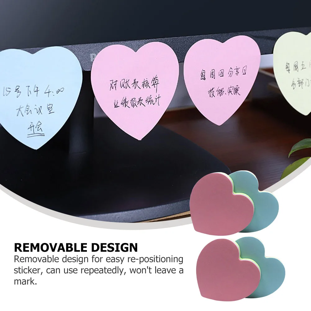 

4pcs Heart Shaped Memo Notes Premium Writing Stickers Portable Office Creative Note Self-Adhesive Removable Reusable
