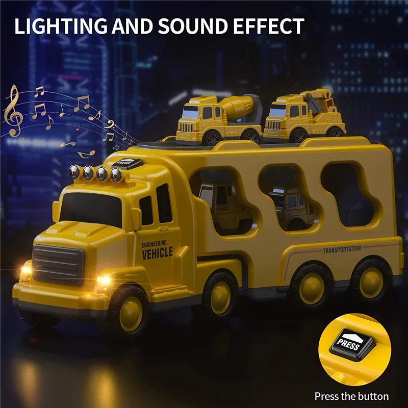 

CYGJ-Friction Power Vehicle Car 5-In-1 Yellow Plastic Cars For Toddlers 1-3, Christmas Birthday Gifts For Kids