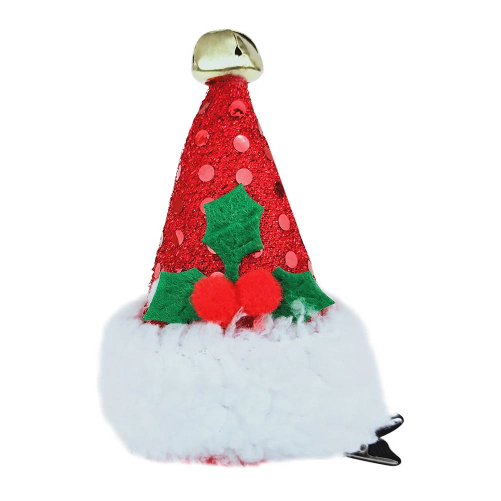 

Sequin Clip Kids Christmas Gifts Santa Hat Child Decorations Party Accessories Bright Holiday Festive Thin Hair Friendly Metal