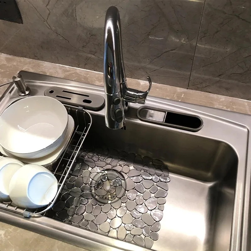 

1pcs PVC Kitchen Sink Mat with Drainage - Non-Slip Multi-Functional Dish Drying Pad for Bowls, Utensils & Tableware