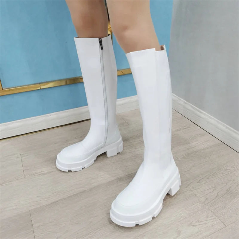 Meotina marca designer botas femininas de couro genuíno joelho botas altas plataforma chunky calcanhar equitação botas zíper outono inverno branco