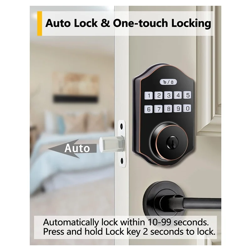 AEA2-1Set Automatisches Vordertürschloss, 100-Benutzer-Codes mit Anti-Peeking-Elektronik-Riegel mit Tastatur aus Metall