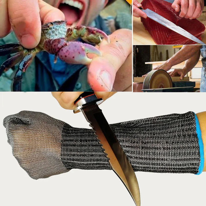 1pc Anti-cutting Gloves 316L stainless steel Arm guard Stab-resistant Protective Gloves for catch crabs fish seafood cut meat
