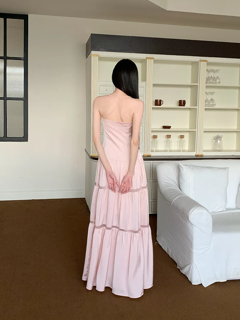Robe de princesse rétro en Satin rose pour femmes, sans bretelles, à nouer, panneau découpé, coupe cintrée, luxueuse, Style princesse féerique, robe de soirée/gala