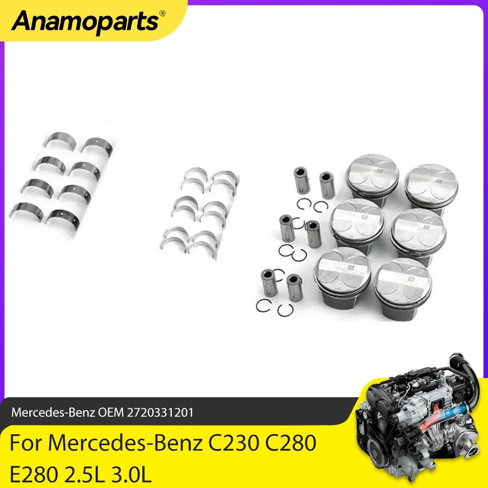 Engine Parts Pistons Rings Main Con Rod Bearing Set Fit 2.5 3.0 L For Mercedes-Benz M272 C230 C280 CLK280 C300 2.5L 3.0L V6 GAS