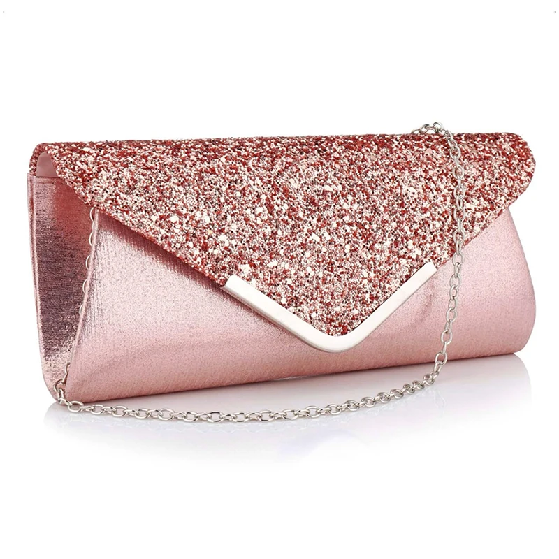 

YYW Women Glitter Sequins Envelope Evening Bag Wedding Bridal Party Clutch Handbag Crossbody Shoulder Formal Ladies Purse Wallet