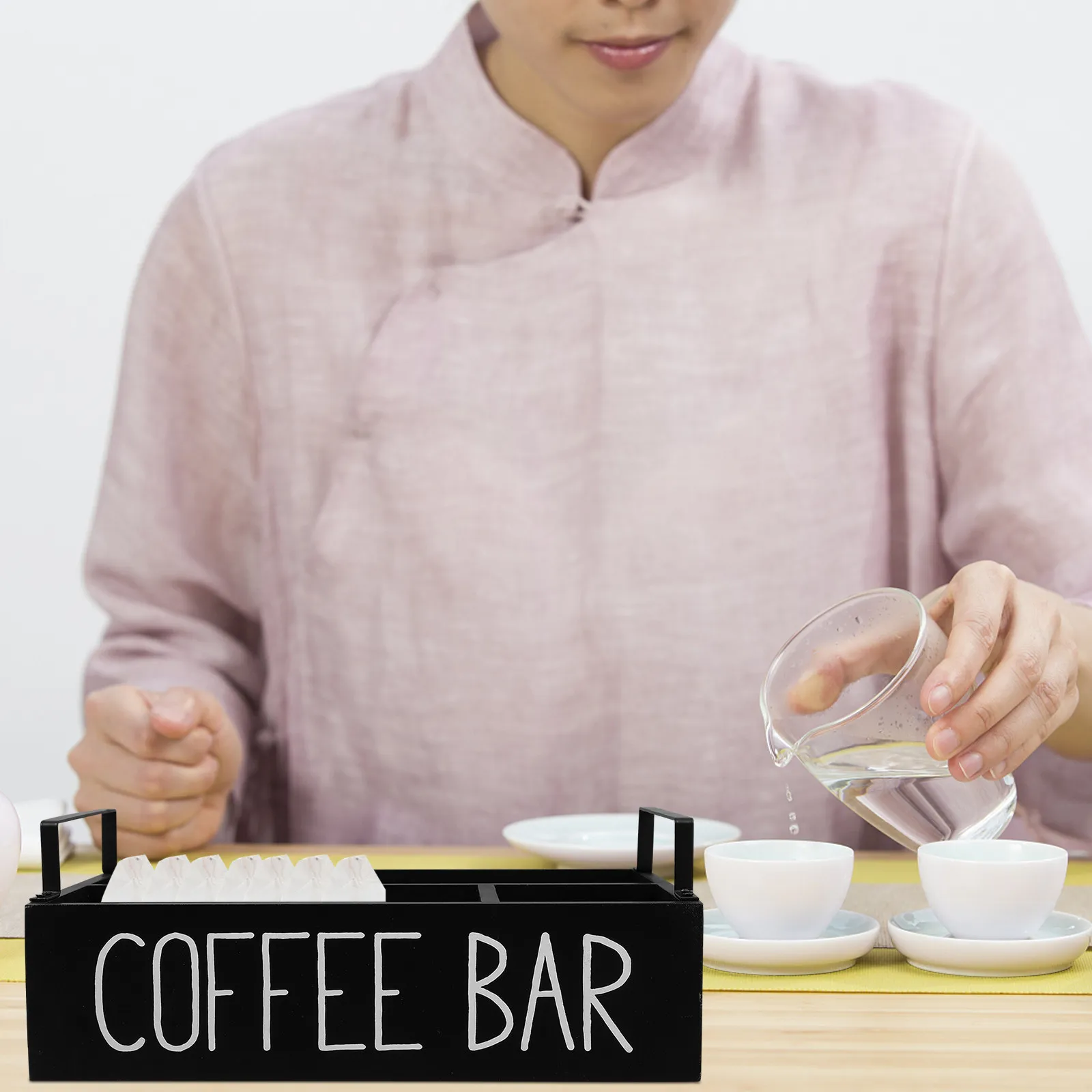 Wooden Tea Bag Organizer Multi-Compartment Coffee Tea Storage Box Countertop Big Capacity Sugar Packet Holder Dispenser