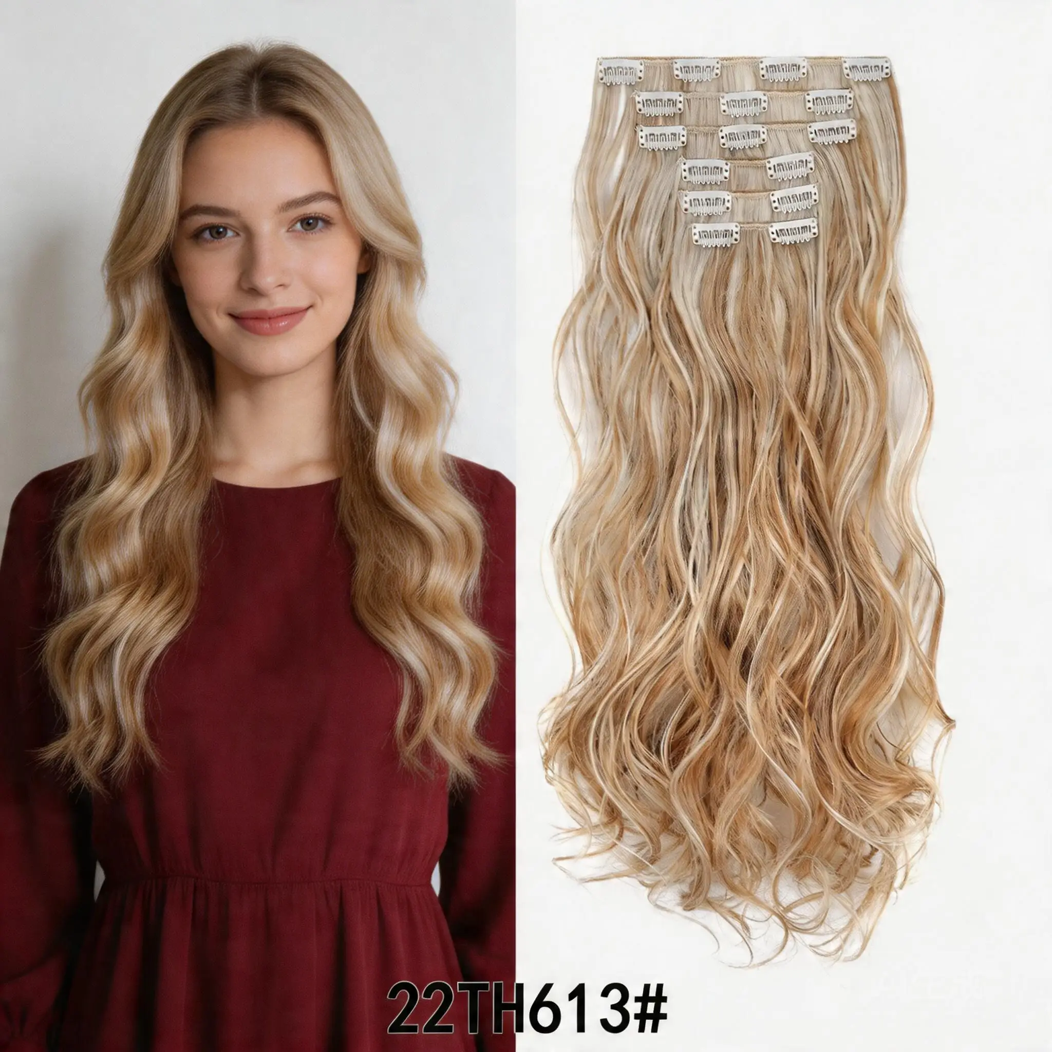 6Pcs Synthetic Clip In Hair Extensions Long Wavy Hair Pieces Multiple Colors Invisible Hair Extensions For Women