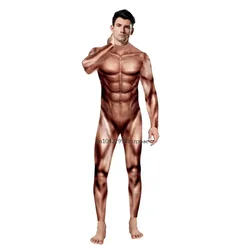 2024 Funny Muscle 3d Printing Purim Festival Party Zentai Bodysuit Women's Jumpsuits Halloween Cosplay Costumes For Men