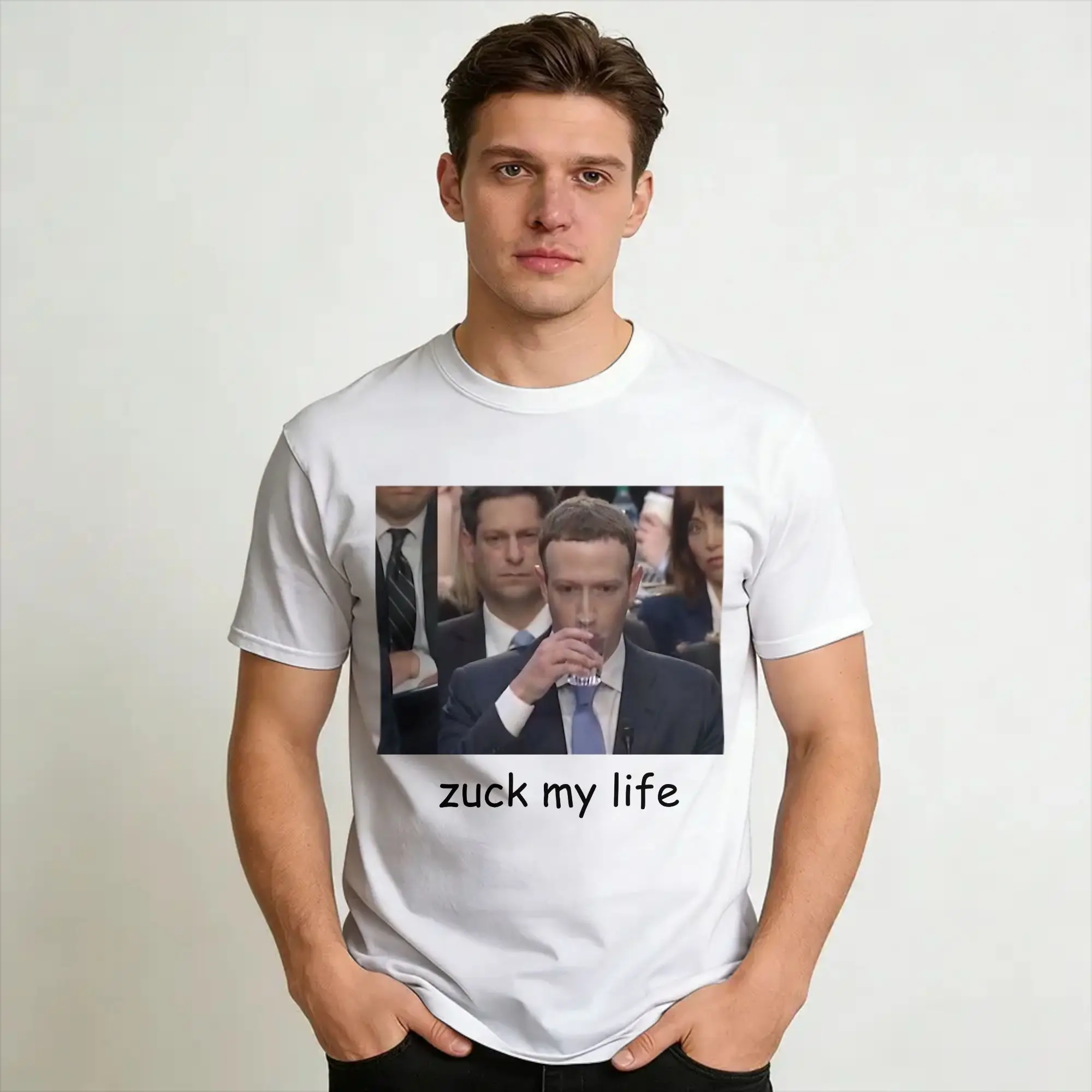Graphic Printing Mark Zuckerberg On His Knees T Shirt for Men Women  100% Cotton Tee Shirt Short Sleeve Tops