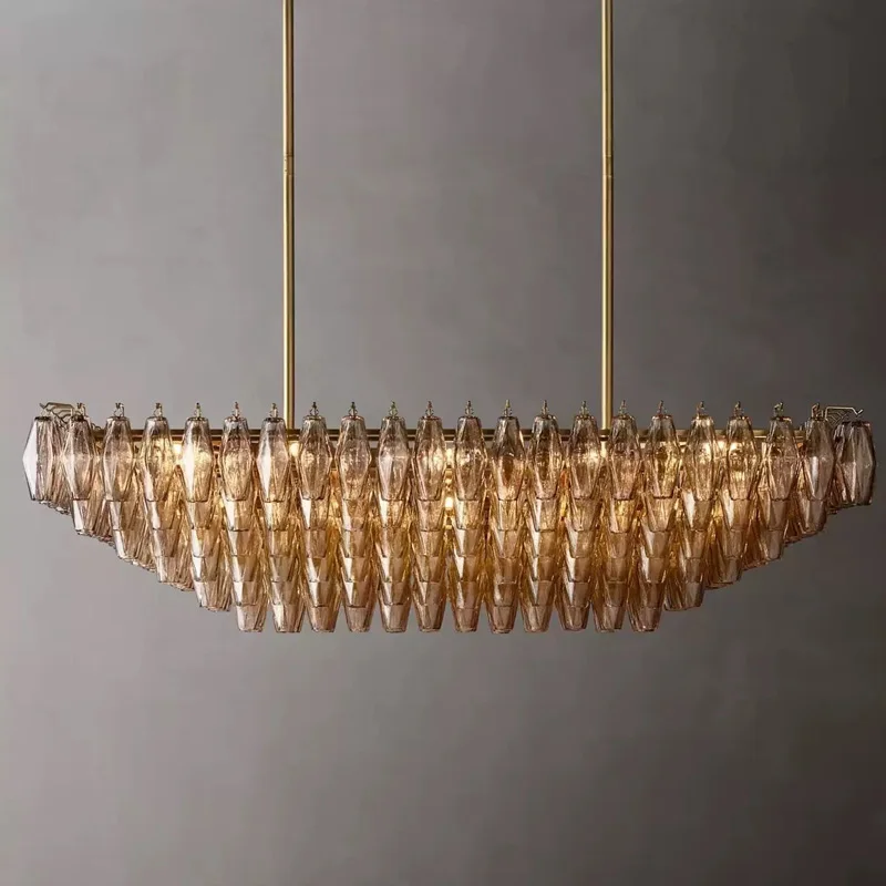 

Postmodern LED Golden Stainless Steel Pendant Light Amber Glass Pendant Dimmable for Dining Room Luster