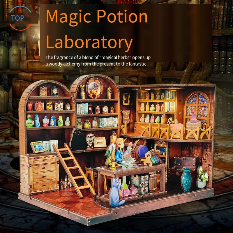 New Arrival 3D Wooden Magic Potion Lab Puzzle - DIY Mini Scene Dollhouse, Handmade Building Toy & Educational Kids Gift