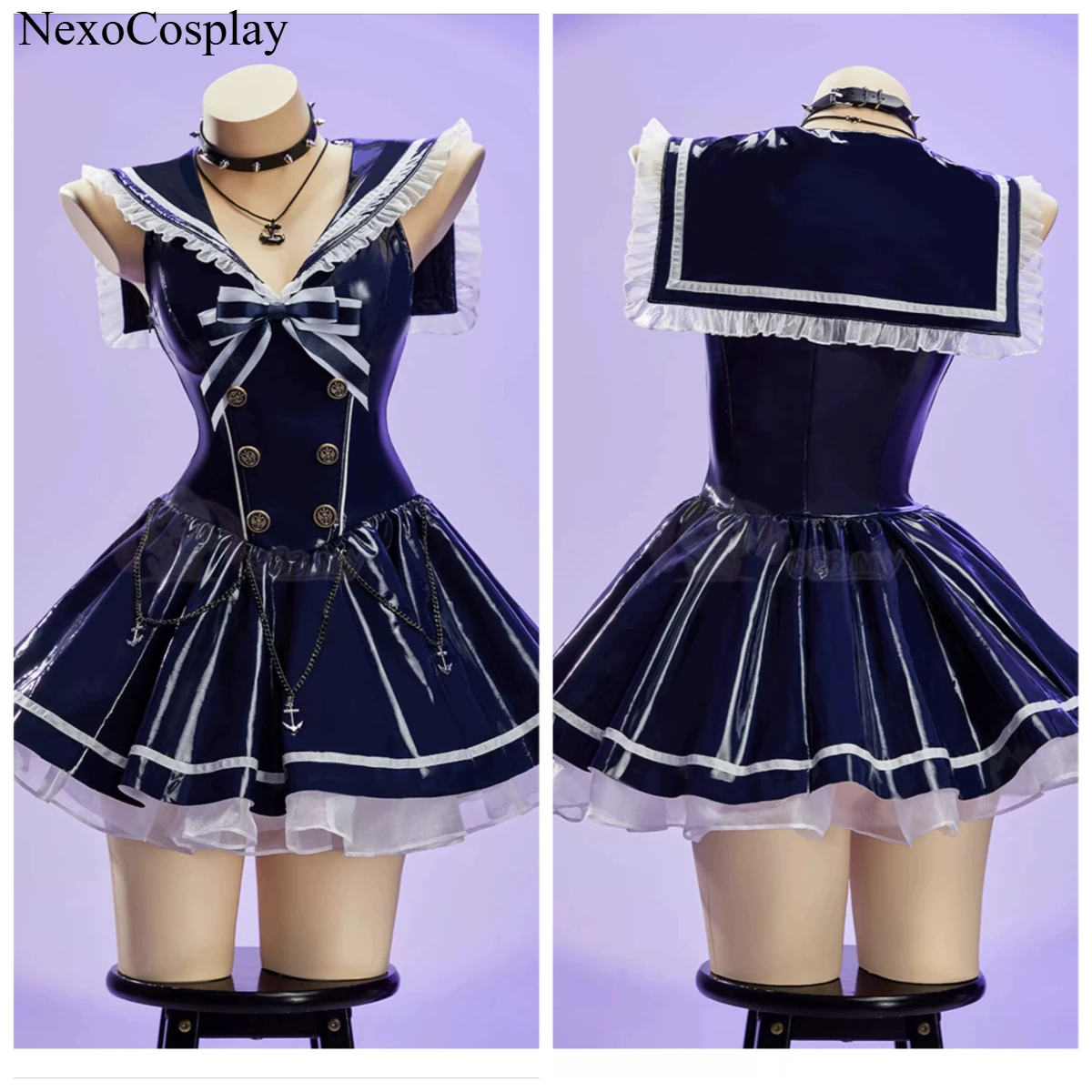 

Navy Little Idol Halloween Cosplay costume PU leather cute sailor girl skirt set NexoCosplay
