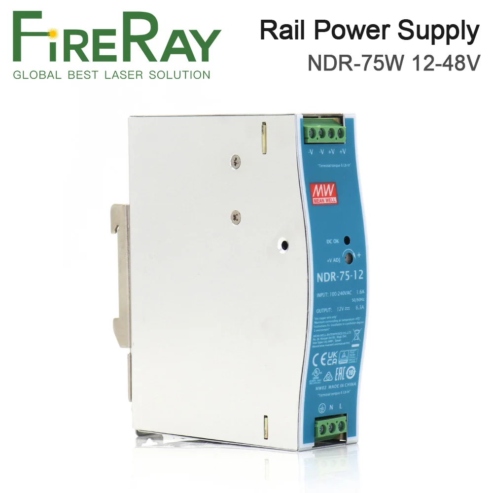 FireRay Original MeanWell 75W Rail Switch Power Supply NDR-75 12V 6.3A / 24V 3.2A / 48V