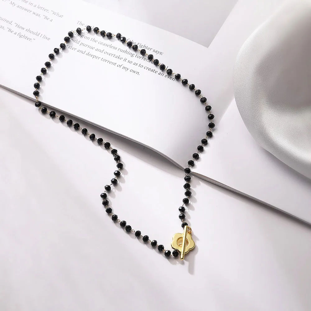 Women's necklace plated with 18k gold, black agate, zircon, plum blossom, popular fashion jewelry, couple gift