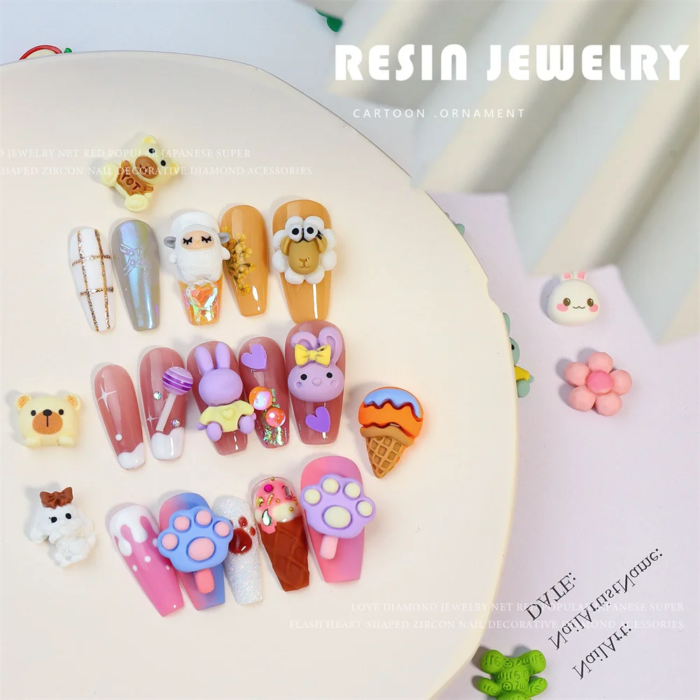 20Pcs Kawaii Resin Nail Art Charms Heart Fruit Animals Jelly Gummy Mix Sweet Candy 3D Nail Designer Decors Nail Art Accessories