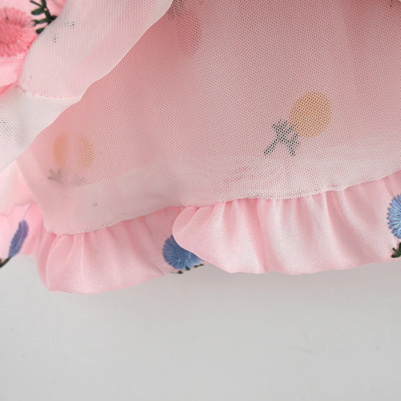 Summer New Girl Baby Dress Bubble Sleeve Flower Bubble Sleeve Bow Embroidered Flower Open Back Sweet Princess Dress