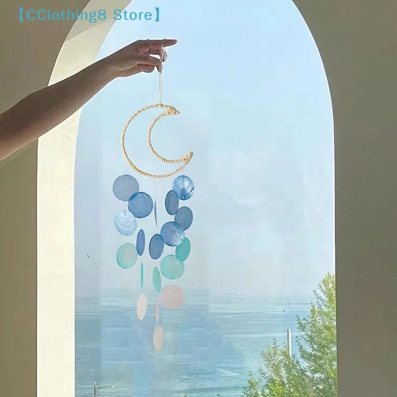 1PCS Creative Hanging Moon Wind Chimes Natural Shells With Crisp Ringtones Dream Catchers Home Decoration 【AliS8】