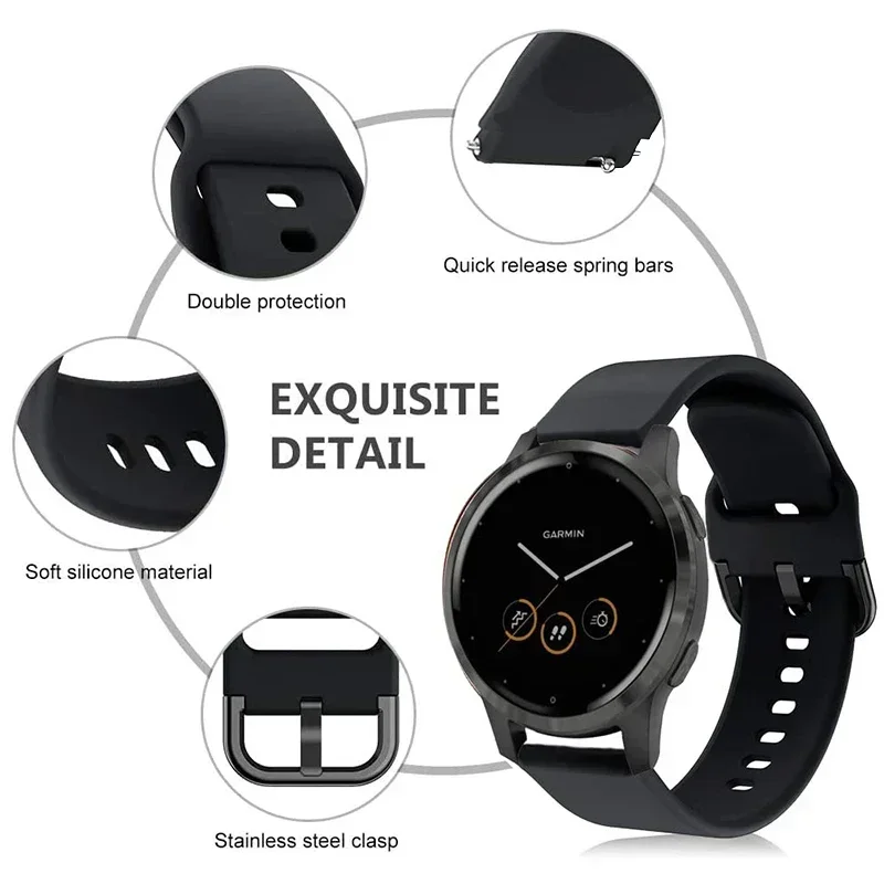 سوار معصم سيليكون لرائد غارمين ، حزام سوار ، حزام لـ Vivoactive 4S ، Vivomove 3S ، our S ، 18