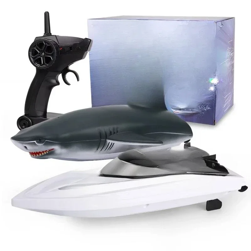 

2 in 1 remote control boat shark boat speedboat with shark head and 2.4GHz electric rowing boat simulation shark toy