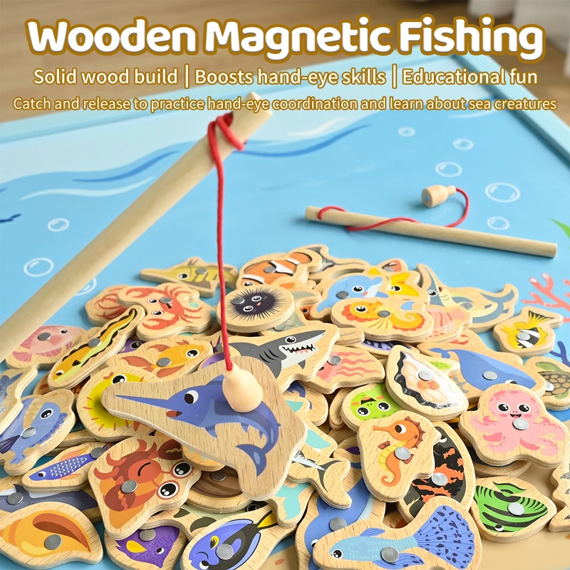 New Wooden Magnetic Fishing Game Early Education Toy Number Color Cognition Fine Motor Skills Training Interactive Game Gift