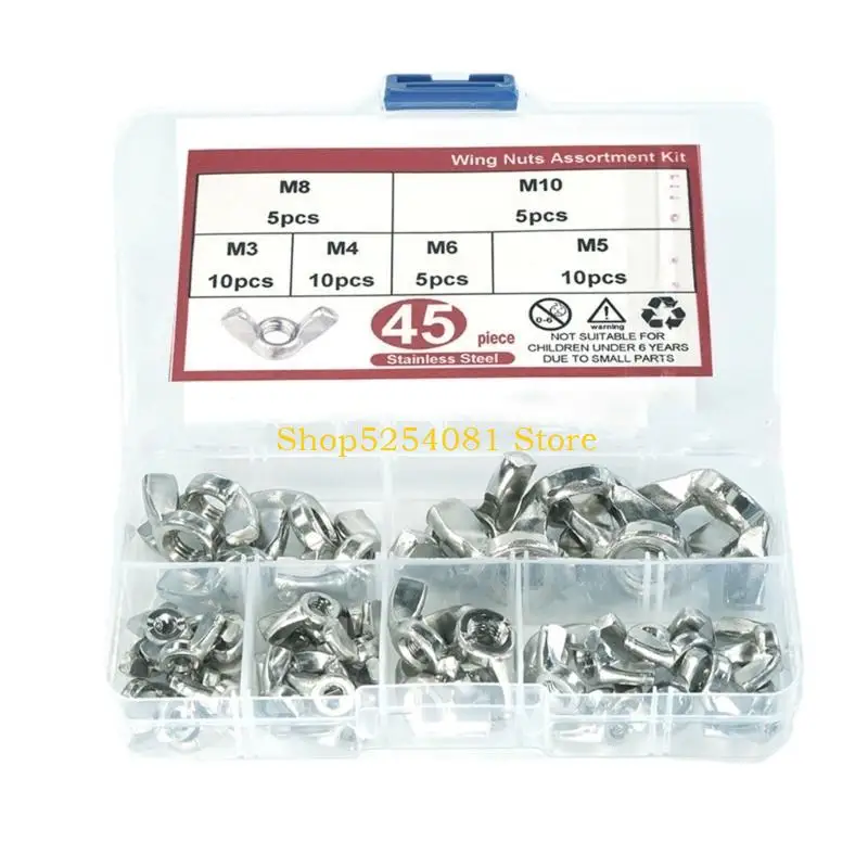 AXYC 45-teiliges Stahl-Flügelmutter-Set, handfest anziehende Hardware, handfest anziehende Flügelmutter mit Box