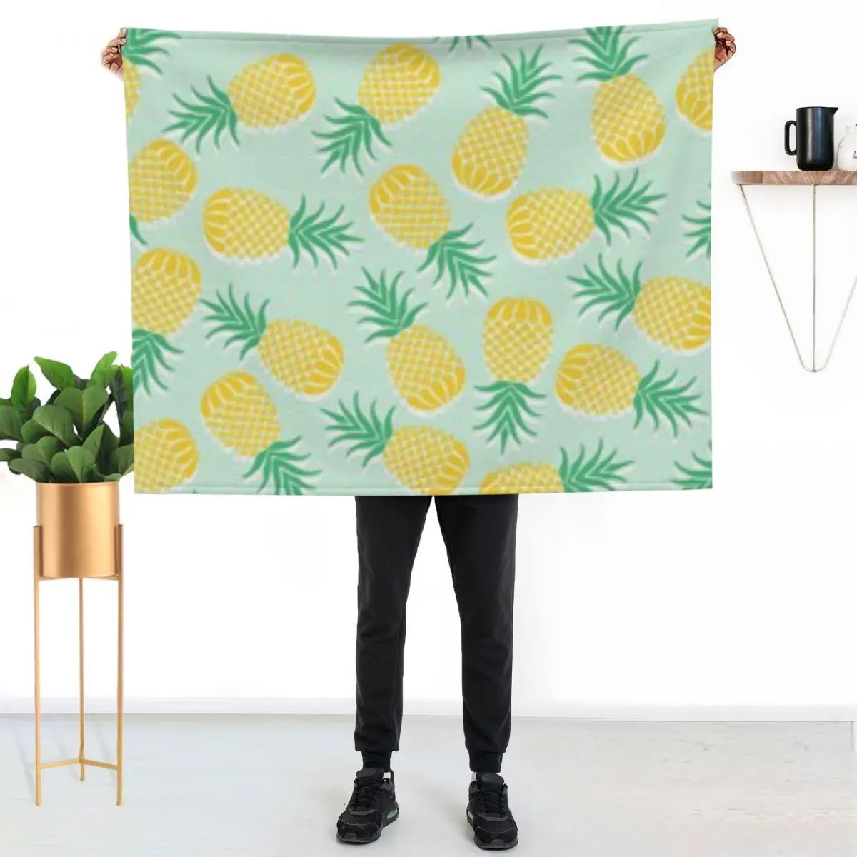 

Pinapple pattern design work Throw Blanket Stylish Decor Blanket Gift for Friends Roommate