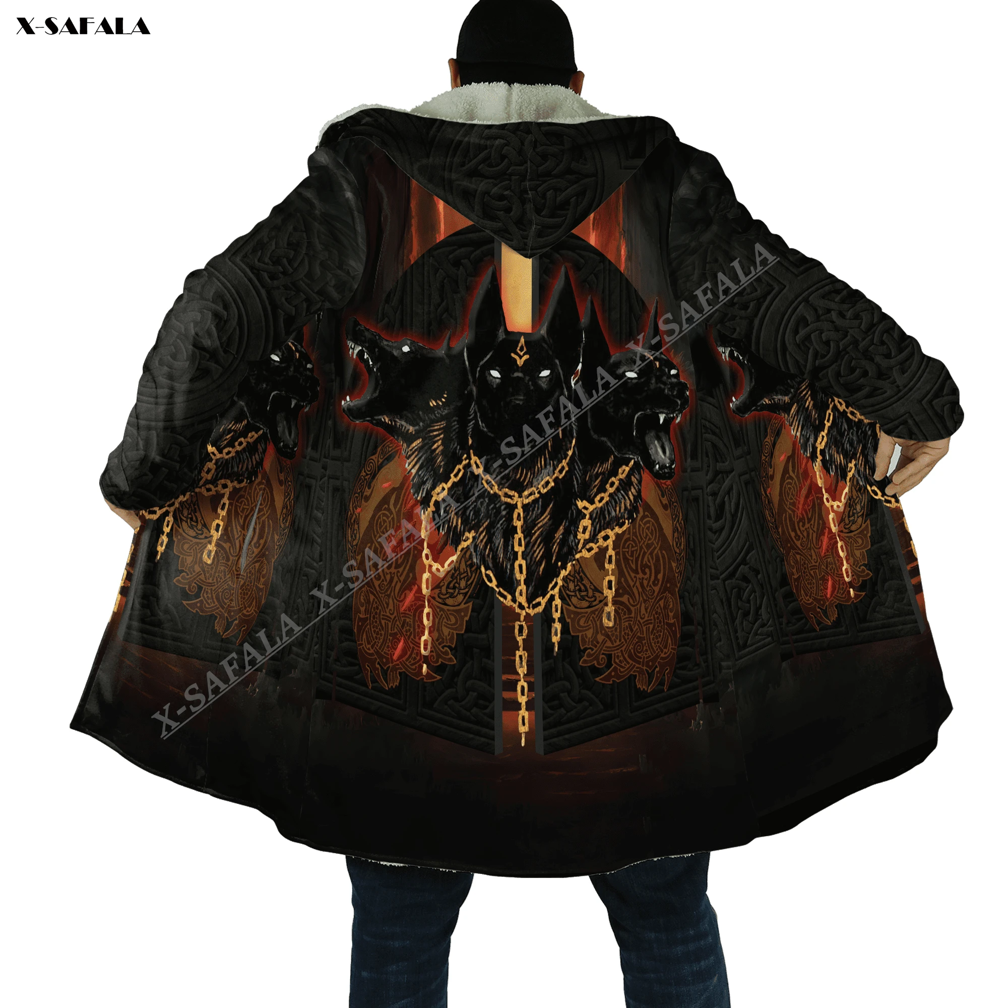 Fenrir Wolf Viking Tattoo 3D Printed Cloak Thick Winter Warm Hooded Blanket Coat Fleece Men Female Jacket Pullover