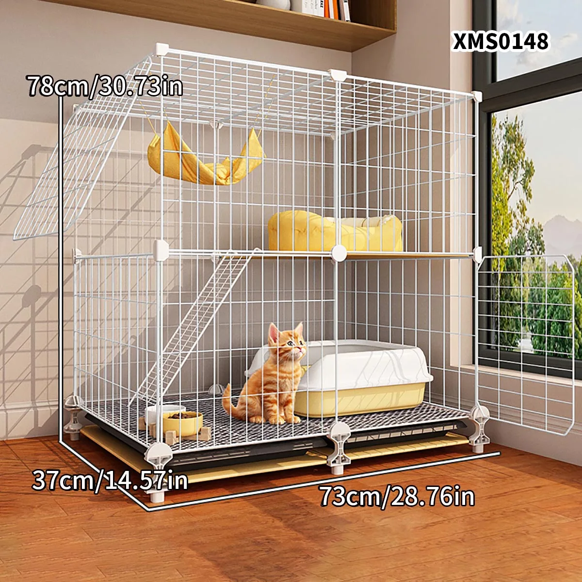 قفص قطط داخلي منزلي مكون من طابقين، مرحاض مساحة مجانية، متكامل غير مشغل، عش القطط، منزل قطط من الحديد المطاوع #3