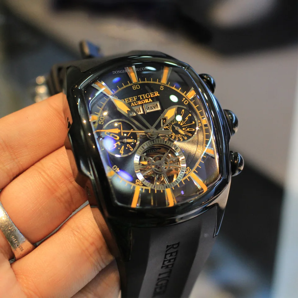 Reef Tiger/RT Designer Men Sport Watches Tourbillon Blue Dial