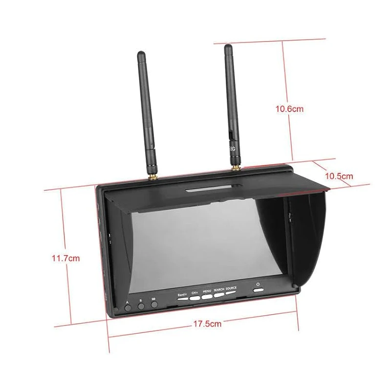 Receptor de monitor fpv de 7 polegadas, display lcd 5.8g 40ch, retroiluminação led, multicobre com bateria embutida, tela tft para drone