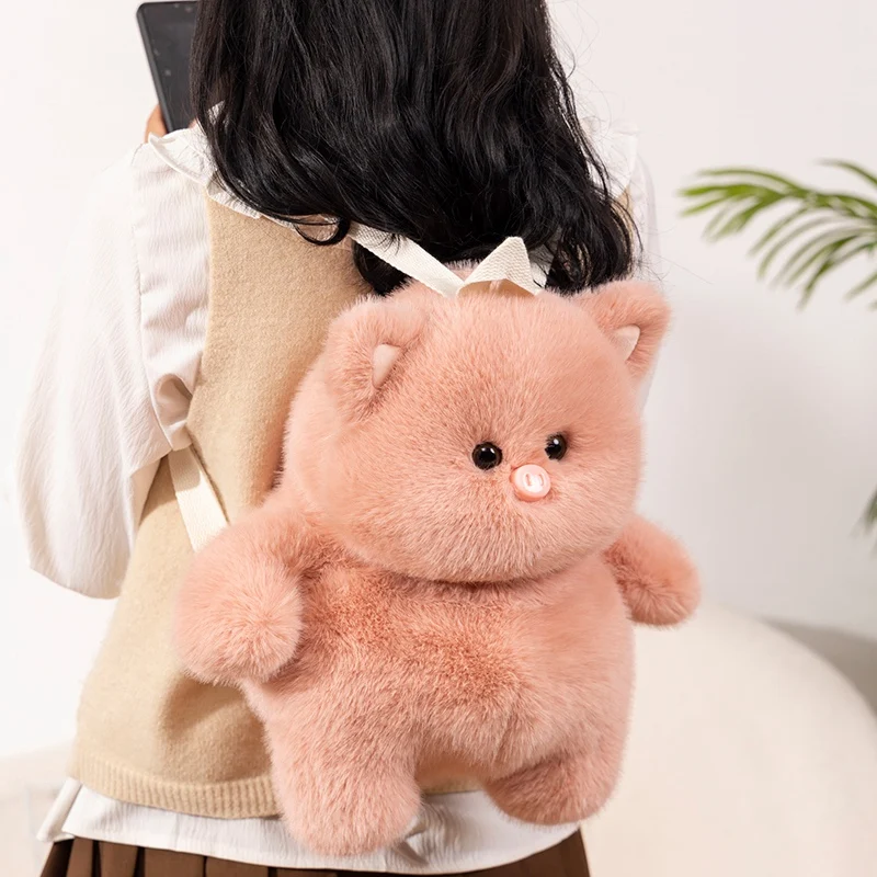 35cm Cartoon Animal Backpack Fluffy Panda Bear Pink Pig Fluffy Plush Bag Shipping Wallet Friend Gift