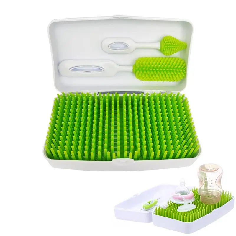 New Baby Bottle Grass Drying Racks Solid Color Lawn Shape Drain Rack Cleaning Dryer Racks Safety ABS Infant Bottle Storage Rack