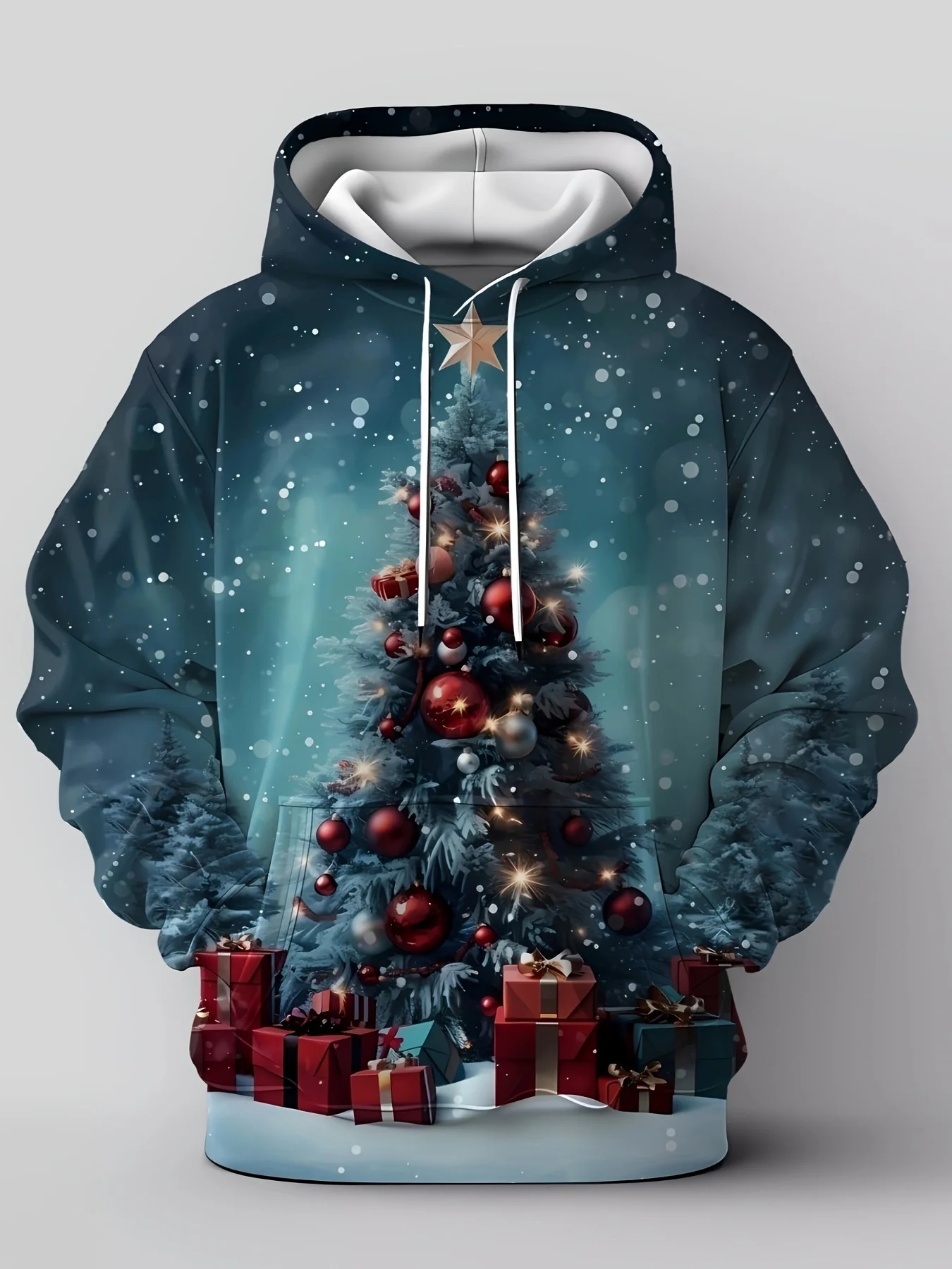 Men\'s Casual Polyester Hoodie with Corgi Christmas Print Hooded Pullover Slight Stretch Festive Pattern Long sleeve Sweatshirt