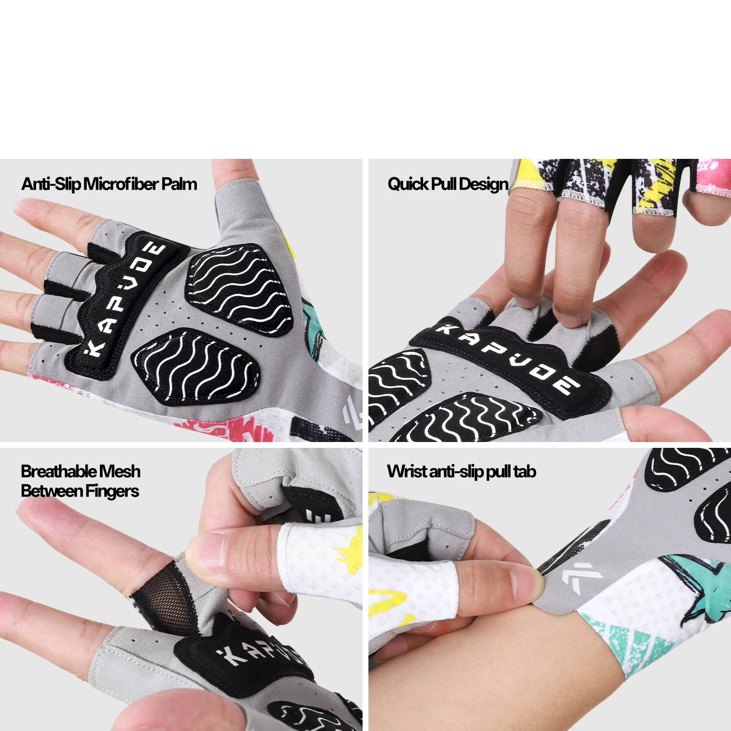 Guantes de Ciclismo KAPVOE de Medio Dedo para Hombre, Transpirables, Amortiguadores, Acolchados, para Ciclismo de Carretera y Montaña, para Mujer, Adultos