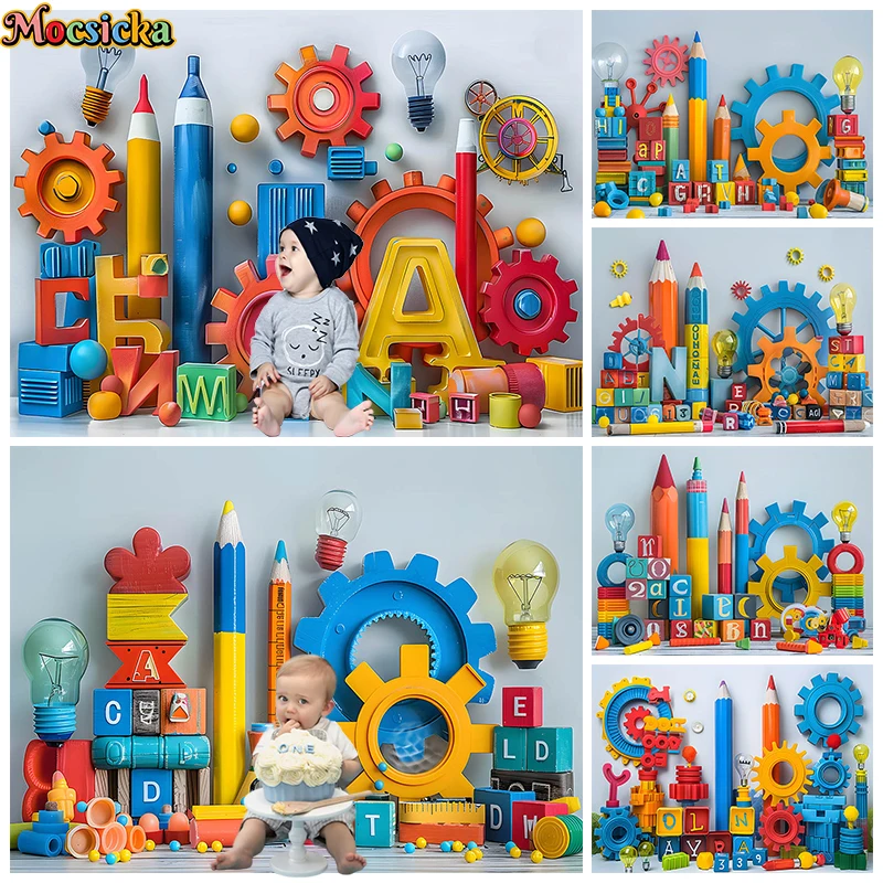 Children Painting Photography Backdrop Pencil Building Block Background Prop Baby Newborn Birthday Party Decoration Photo Studio