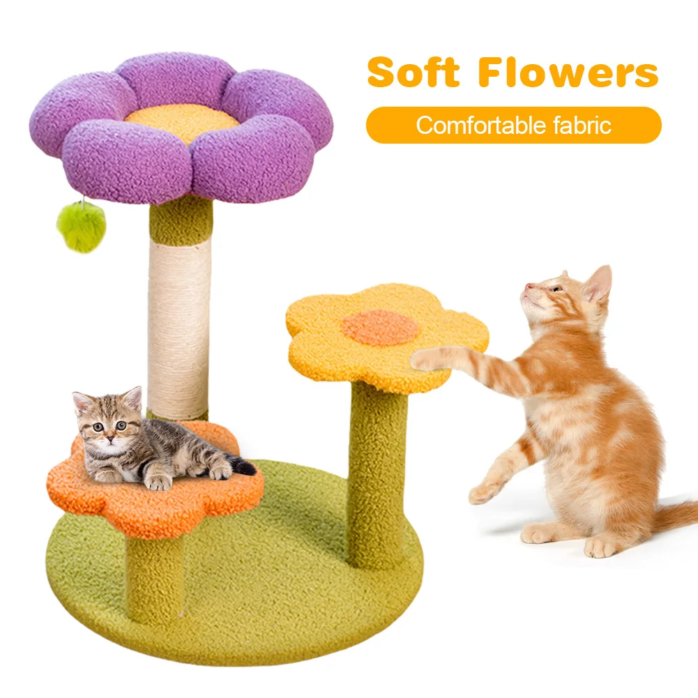 

Flower Cat Tree Tower Cat Climbing Frame Sisal Wrapped Cute Cat Tree Multi-Function Small Cat Tower 3 Layer Pet Supplies