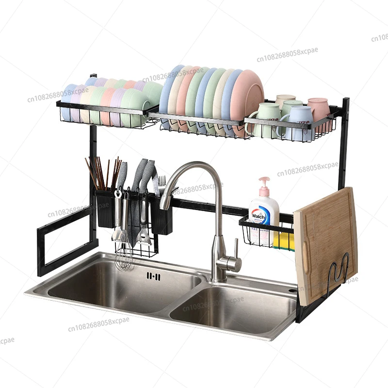 

85Cm Black Metal Storage Rack Dishes on Sink Drying Rack Kitchen