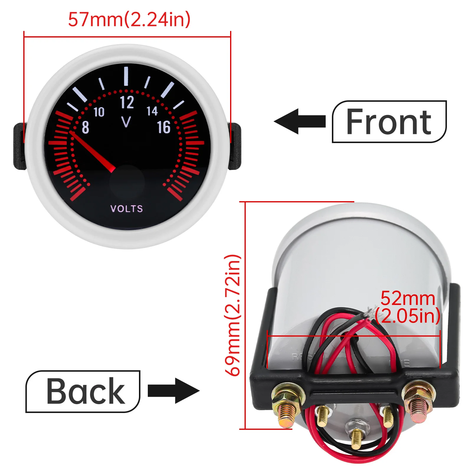 Rooklens 2 "52Mm Voltmeter Auto Auto Gauge Spanning 8-16V Volt Meter Voor Universele Benzine Raceauto 12V Aangepast