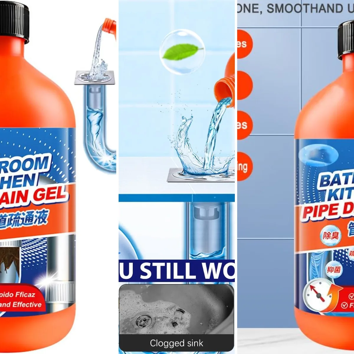 Drain Clog Remover, Professional Strength Liquid Drain Opener and Cleaner, Fast Acting Dissolver for Bathroom, Kitchen and Toile